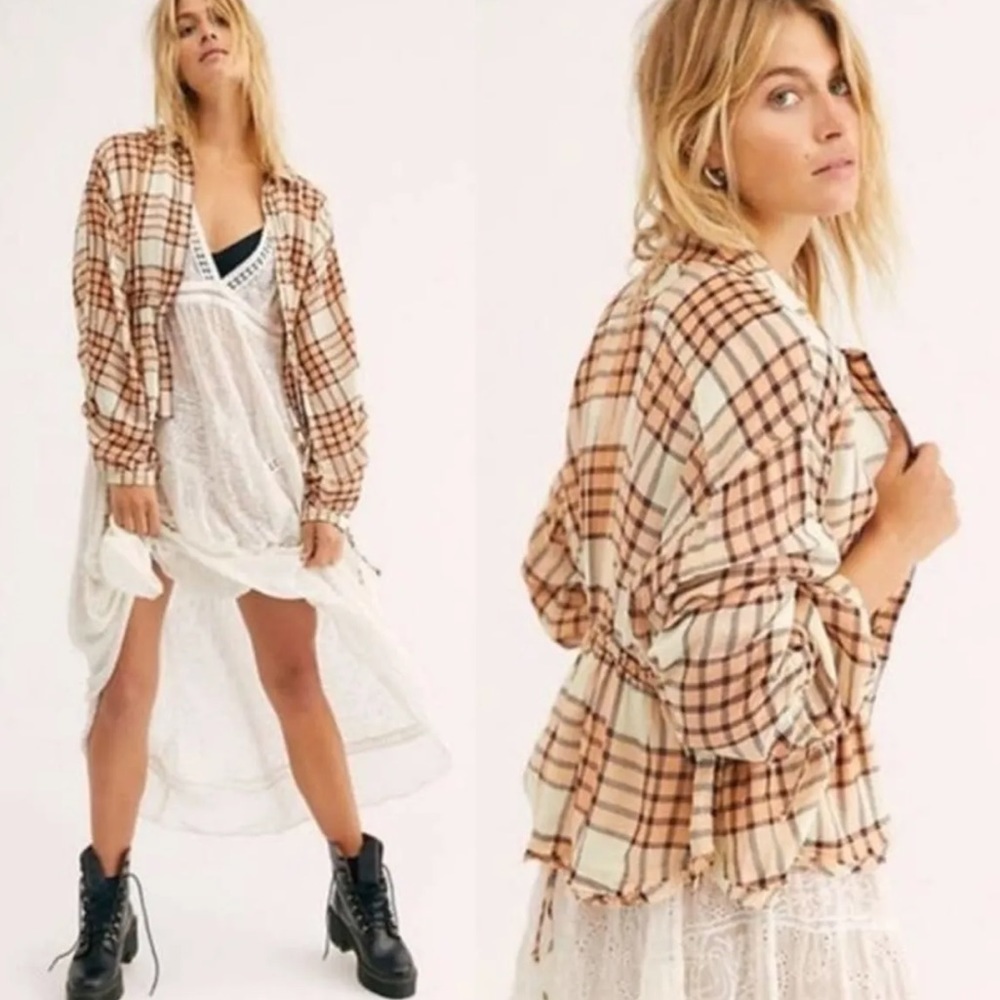 Free People Pacific Dawn Drawstring Plaid Shirt - Picture 2 of 4